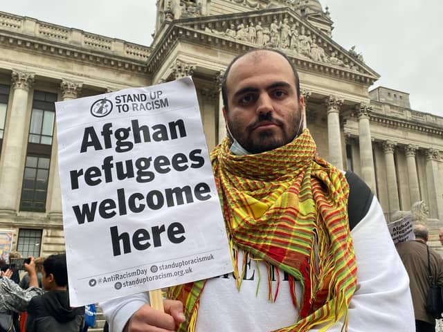 Kurdish refugee Bavil Ahmad, 25, of Portsmouth, whose family fled from Iraq to the UK in 2001, has demanded more action from the government to help Afghans trying to escape the Taliban in Kabul. 
Photo: Tom Cotterill