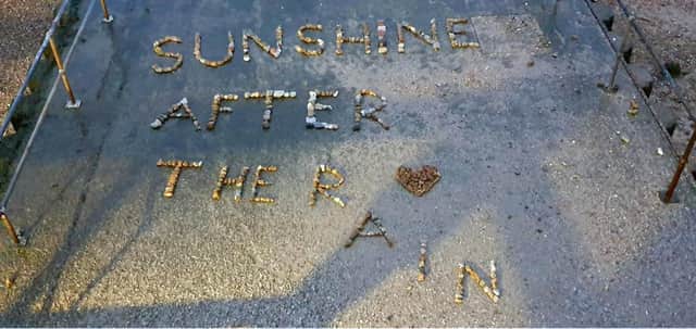 One of Graham Culton's stone messages across Portsmouth.