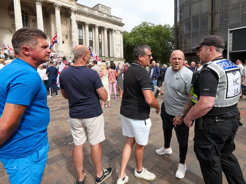 Protestors at Guildhall Square, Portsmouth. Picture: Chris  Moorhouse (030824-25)