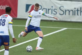 Hawks captain Joe Oastler headed home against Tonbridge Angels. Picture: Dave Haines