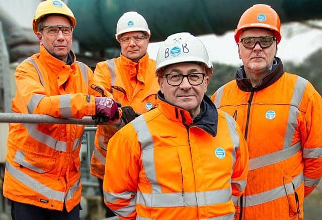 Marcus, Dave, Bob and John - Thames Water workers at Mogden Sewage Treatment Works - told it how it is in the documentary Thames Water: Inside the Crisis (Picture: BBC/Brinkworth Productions/Catherine Harte)