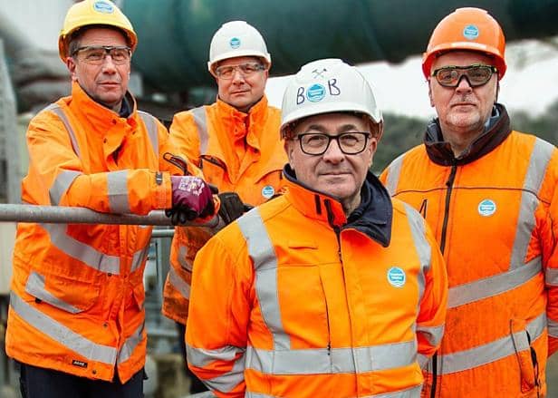 Marcus, Dave, Bob and John - Thames Water workers at Mogden Sewage Treatment Works - told it how it is in the documentary Thames Water: Inside the Crisis (Picture: BBC/Brinkworth Productions/Catherine Harte)