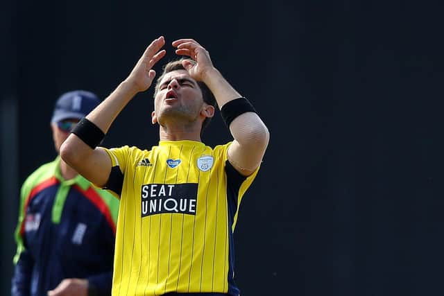 Shaheen Afridi of Hampshire reacts to a delivery during the T20 Blast loss to Essex. Photo by Warren Little/Getty Images.