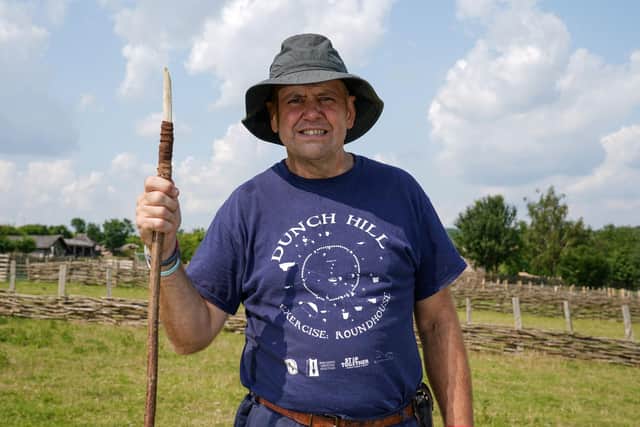 Veteran Julian Pitt from Clanfield, with his hand made hunting spear Picture: Andrew Matthews/PA Wire
