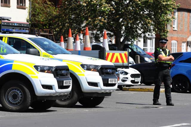 Police were seen in Wickham this year during the Covid-19 lockdown. Picture: Sarah Standing (200520-2311)
