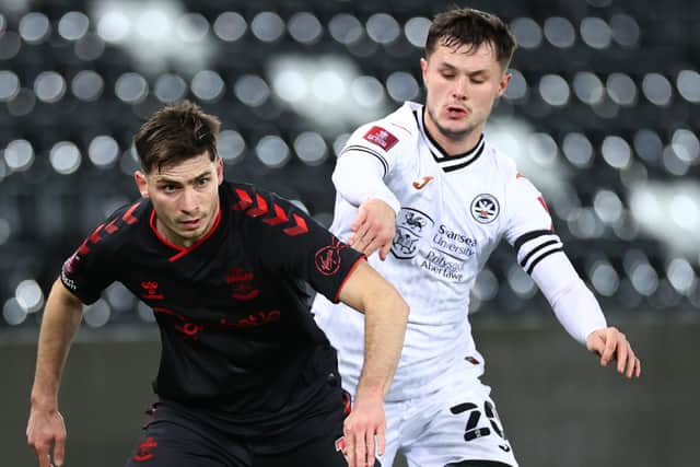 Pompey target Liam Cullen featured for 85 minutes against the Blues' arch-rivals Southampton in the FA Cup for Swansea. (Photo by Ryan Pierse/Getty Images)