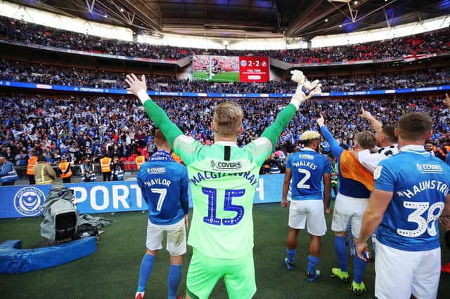 Craig MacGillivray was Pompey's penalty hero as they triumphed in the Checkatrade Trophy at Wembley in March 2019. Picture: Joe Pepler