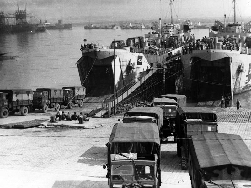 Forces personnel and troop carriers loading up at Hardway, Gosport.