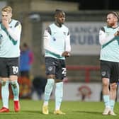 The Pompey players at the final whistle at Fratton Park.
