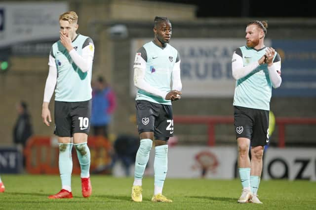 The Pompey players at the final whistle at Fratton Park.