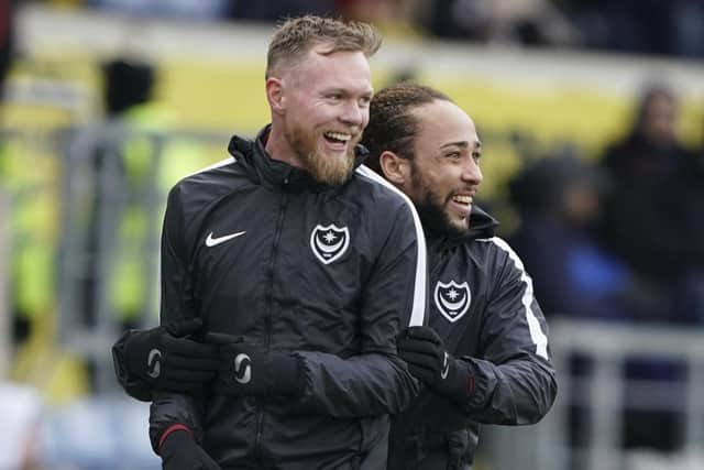 Marcus Harness and Aiden O'Brien combined for Pompey's opening goal against Bolton on Tuesday. Picture: Jason Brown
