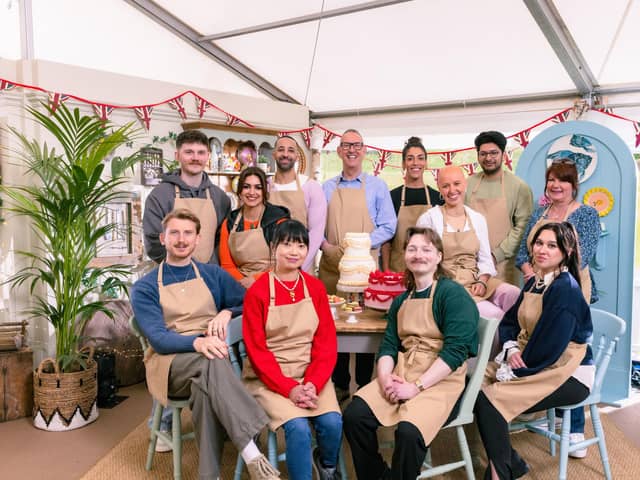 The Great British Bake Off Series 16 contestants (back row, left to right) Toby, Nadia, Aaron, Leighton, Jessika, Jasmine, Hassan and Lesley; and (front row, left to right) Tom, Pui Man, Iain and Nataliia. Credit: Channel 4/Love Productions/PA Wire