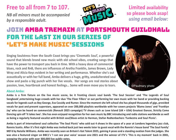 The fabulous local songstress Amba Tremain is offering her expertise to all ages and abilities.