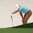 Rory McIlroy reacts to his shot from the bunker on the 13th hole during the first round of the 2023 Masters Tournament at Augusta National Golf Club   Picture: Christian Petersen/Getty Images