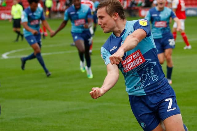 David Wheeler celebrates his goal against for Wycombe against Fleetwood. Picture: Clive Brunskill/Getty Images