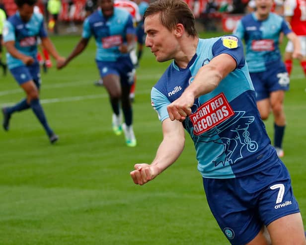 David Wheeler celebrates his goal against for Wycombe against Fleetwood. Picture: Clive Brunskill/Getty Images