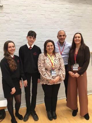  Young people from Springfield School in Portsmouth join, from right to left, Chantelle Knight, PSHE Framework Developer at Portsmouth City Council and speakers Russell Abery and Janine Milburn, at the One Choice workshop