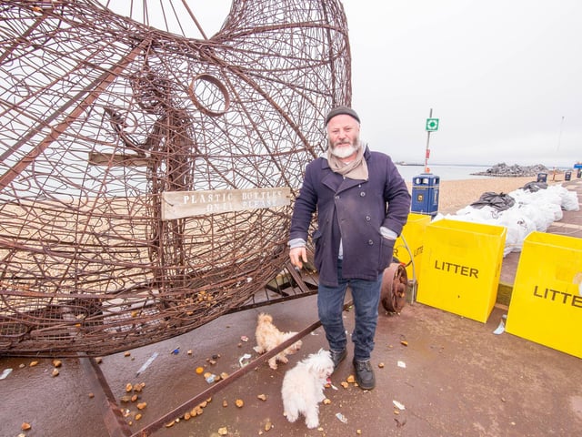 Artist Pete Codling, with the empty Treadgold Fish
Picture: Habibur Rahman