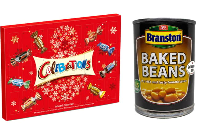 Celebrations advent calendar and Branston beans