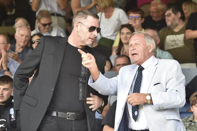 Posh chairman Darragh MacAnthony (left) with director of football Barry Fry. Photo: David Lowndes.