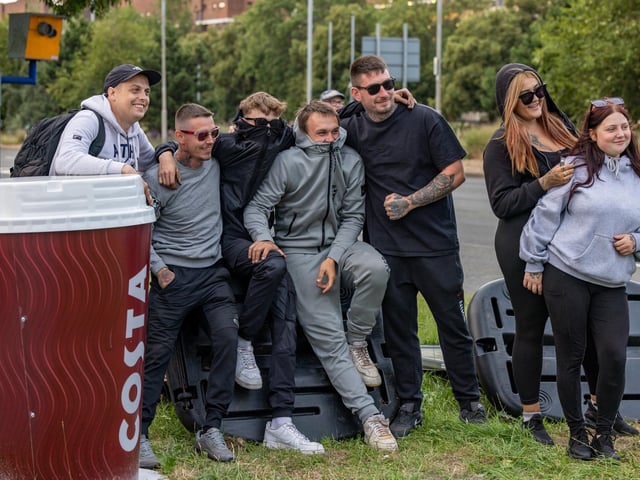 Anti-immigration protest formed near the UK Border Agency Building in Portsmouth. Picture: Mike Cooter (070824)