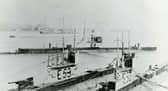 HMS E52 in harbour with other Royal Navy Submarines in the First World War. Picture: Royal Navy