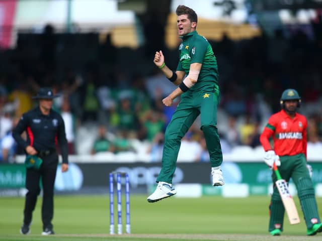 Shaheen Afridi celebrates a World Cup wicket in 2019 for Pakistan against Bangladesh at Lord's. Pic: Getty Images.