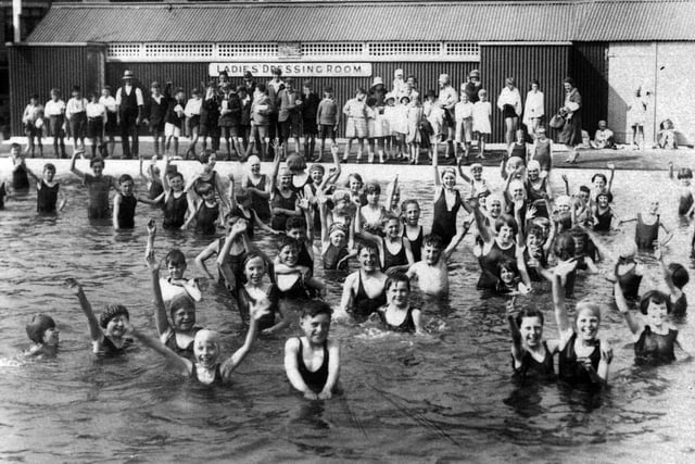 Youngsters enjoying the open air swimming pool at Stamshaw in 1929