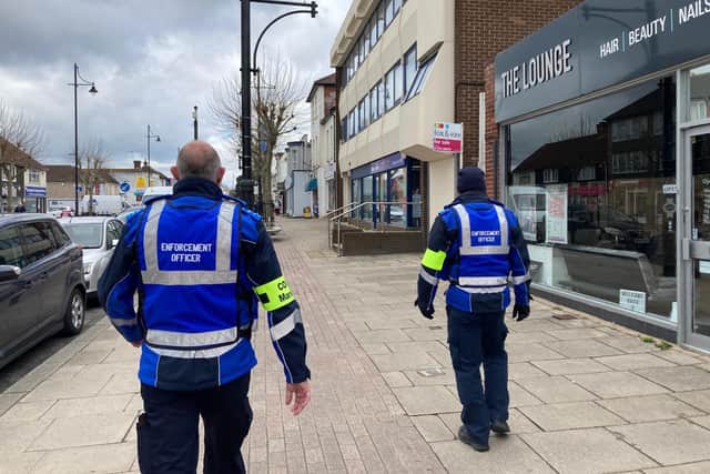 Covid marshals in West Street, Fareham