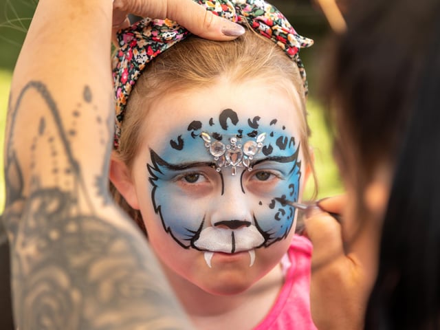 Annira Snook (8) has her face painted at the festival. Picture: Mike Cooter (210522)