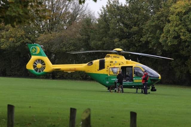 Air ambulance attending M27 crash near Portsmouth. Pic Habib Rahman