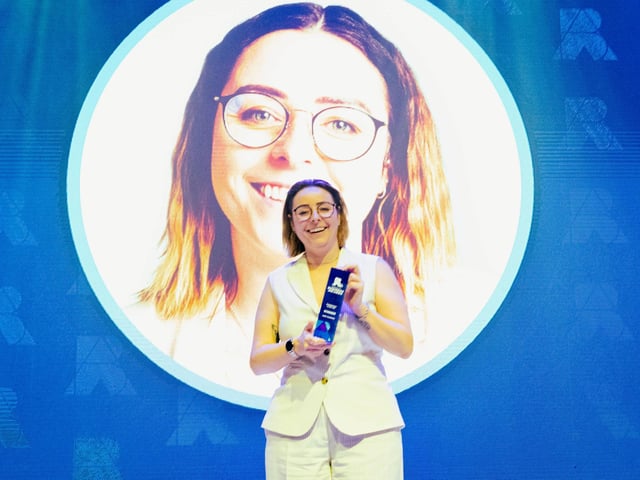 Jodie Goodchild celebrates being awarded Entrepreneur of the Year Picture: Keith Woodland (270321-223)