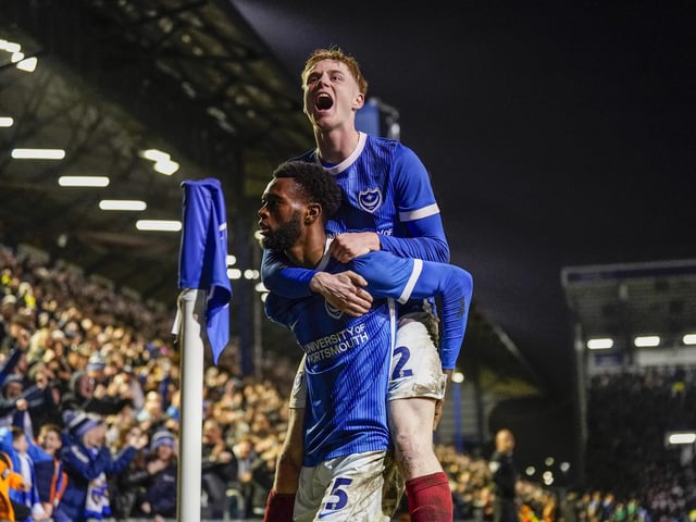 Abu Kamara scores against Cambridge United in Pompey's 3-1 success in February 2024. Picture: Jason Brown/ProSportsImages