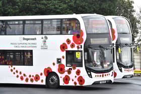 Poppy decorated Stagecoach buses