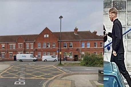 Basingstoke railway station from Google Maps and right, Mason Preston of Purbrook Way, outside Portsmouth Magistrates' Court on Febraury 28, 2022