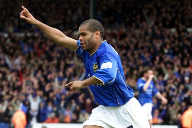 Kevin Harper celebrates scoring against Barnsley on the final day of the 2000-01 season at Fratton Park.  Picture: Phil Cole/ALLSPORT