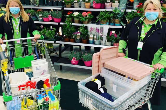 ASDA Havant was able to to provide an emergency grant from The ASDA Foundation, supplying the family with basic clothing, storage boxes and plenty of cleaning equipment and products, as pictured.