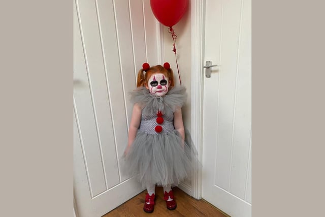 Three year old Penelope spent the weekend dressed as Pennywise.