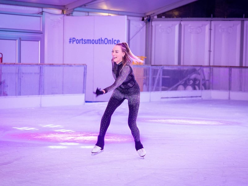 Launch night of Portsmouth On Ice 2023 at Portsmouth Guildhall Walk on Friday 24th of Novermber 2023
Pictured: People skating on ice
Picture: Habibur Rahman