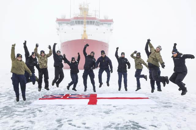 HMS Protector's Hydrographic department on the ice. Picture: Royal Navy