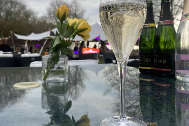 A glass of award-winning sparkling wine at Tinwood