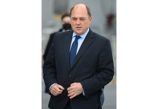 Defence Secretary Ben Wallace during Prime Minister Boris Johnson's visit aboard HMS Queen Elizabeth in Portsmouth ahead of its first operational deployment to the Far East. Picture date: Friday May 21, 2021. Photo: PA