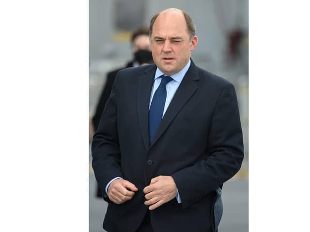 Defence Secretary Ben Wallace during Prime Minister Boris Johnson's visit aboard HMS Queen Elizabeth in Portsmouth ahead of its first operational deployment to the Far East. Picture date: Friday May 21, 2021. Photo: PA