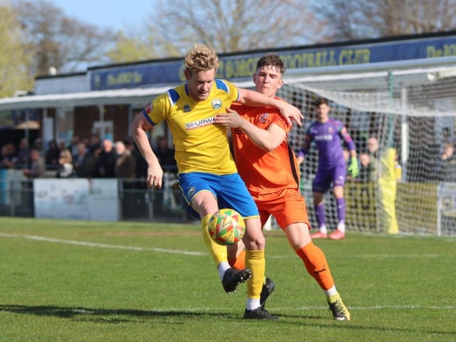 Gosport's Charlie Wassmer in action against Hartley Wintney. Picture by Tom Phillips