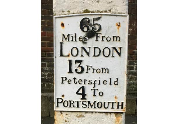 The milepost at Cosham after which Milestone Cottages were named. Picture: Robert Pragnell