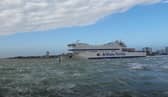Ferry braving the waves during Storm Eunice. Picture: Habibur Rahman