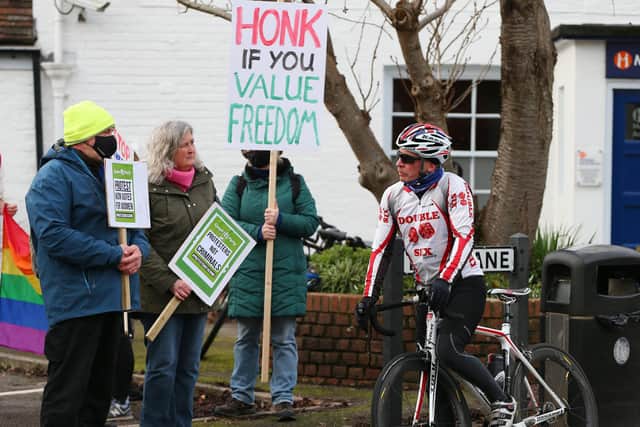 A passing cyclist stops to offer his support Picture: Chris Moorhouse (jpns 150122-21)
