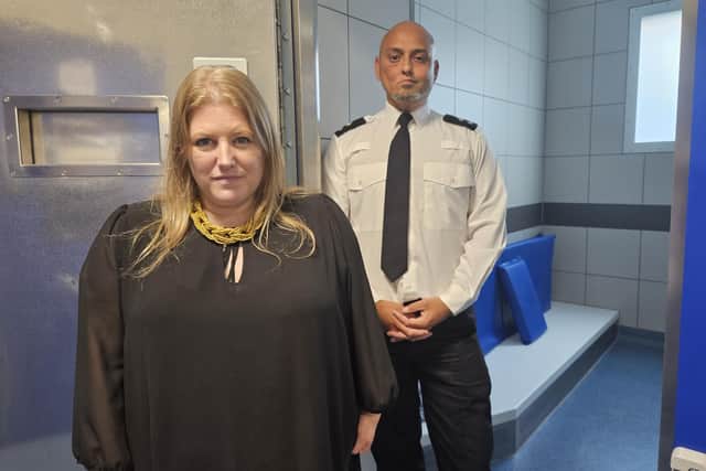 PCC Donna Jones and Police Inspector John Smith at the Police Investigation Centre in Portsmouth