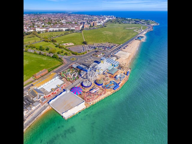 A colourful aerial view of Clarence Pier, with beautiful blue sea to boot. Taken by Michael Woods from local, family-run business Solent Sky Services. They're PFCO-approved and fully insured commercial drone pilots.