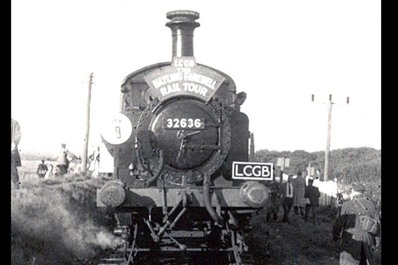 Loco 32636 with LCGB headboard had a photographic stop en-route to Hayling.